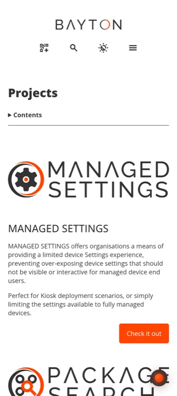 A WAG-built web app in fullscreen display mode showing a page edge-to-edge with the system status bar hidden.